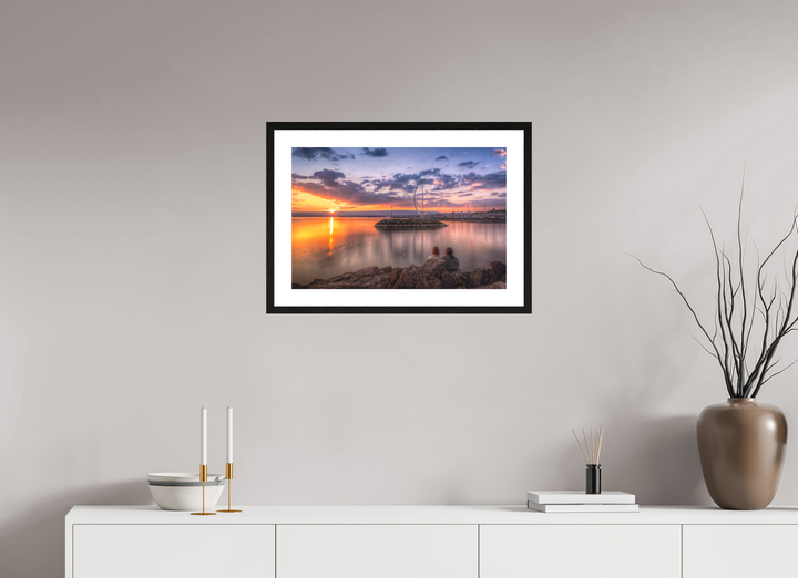 60 x 40 cm, Wood Framed Baryta Print with Passe-Partout Dusk's Golden Symphony