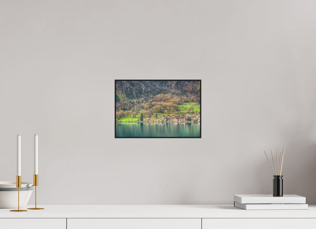 30 x 20 cm, Aluminum Floater-Framed Fuji Print on Alu-Dibond Spring by Lake Brienz