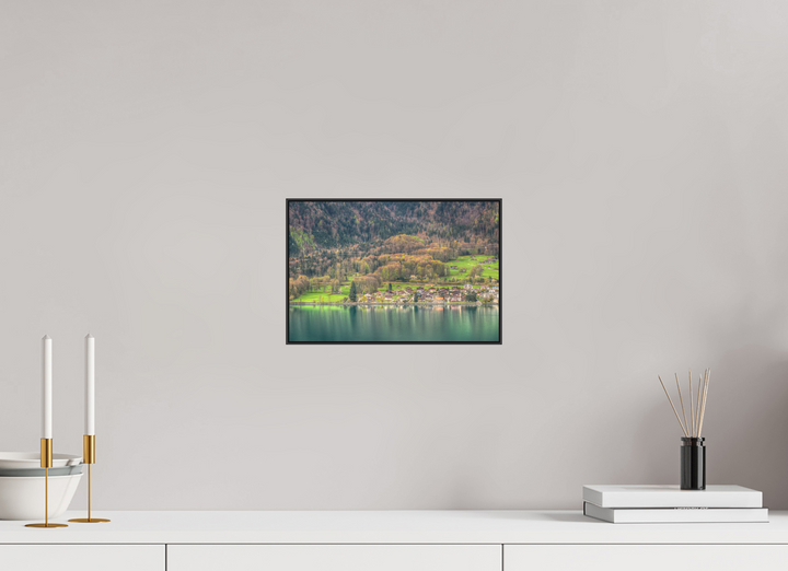 30 x 20 cm, Aluminum Floater-Framed Fuji Print on Alu-Dibond Spring by Lake Brienz