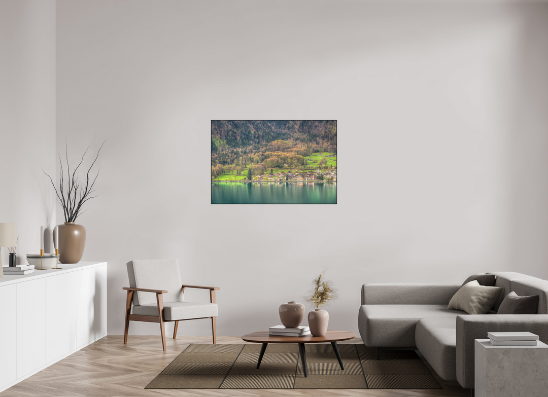 120 x 80 cm, Aluminum Floater-Framed Fuji Print on Alu-Dibond Spring by Lake Brienz