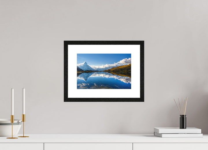 30 x 20 cm, Wood Framed Baryta Print with Passe-Partout Matterhorn's Mirror Image