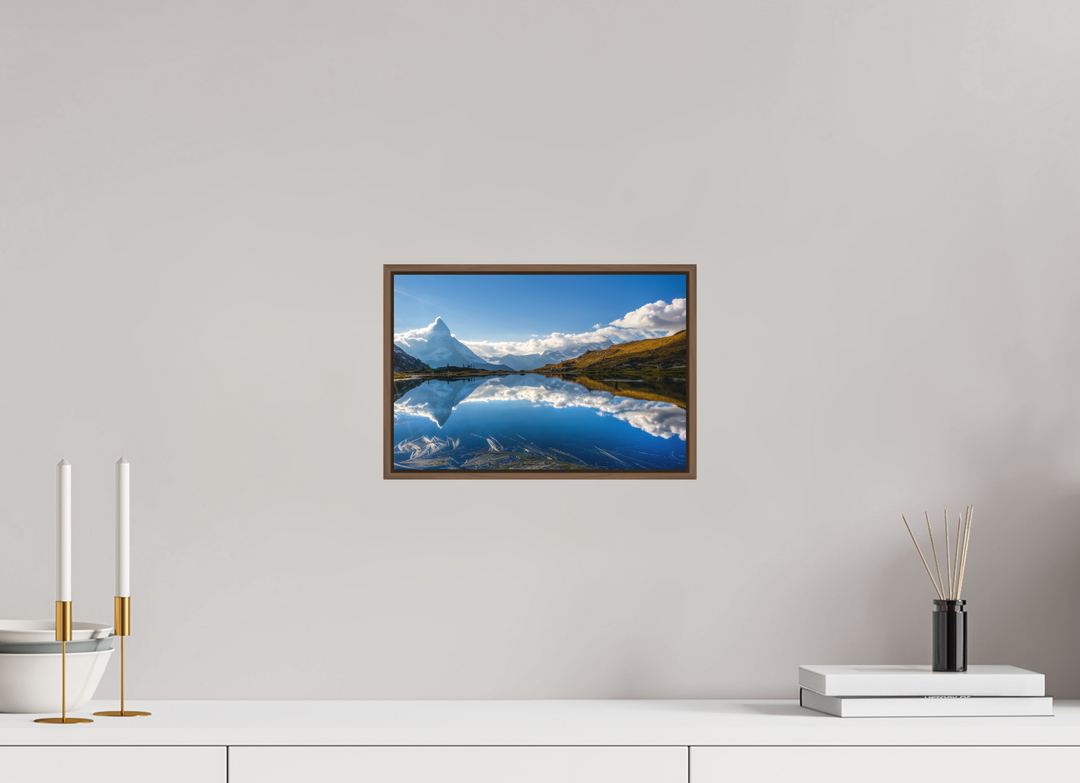 30 x 20 cm, Wood Floater-Framed Fuji Print on Alu-Dibond Matterhorn's Mirror Image