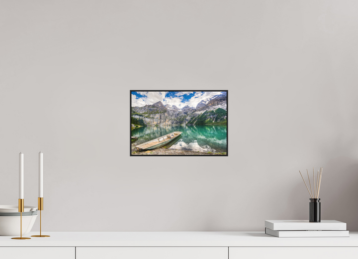 30 x 20 cm, Aluminum Floater-Framed Fuji Print on Alu-Dibond Serenity at Lake Oeschinen