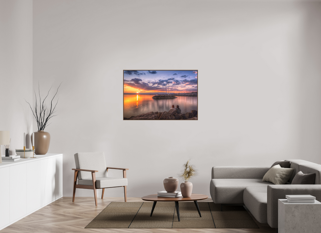 120 x 80 cm, Wood Floater-Framed Fuji Print on Alu-Dibond Dusk's Golden Symphony