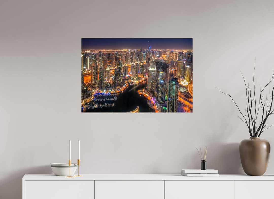 90 x 60 cm, Fine Art Baryta Print Urban Glow - Dubai Marina at Night