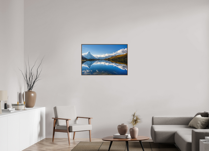 90 x 60 cm, Wood Floater-Framed Fuji Print on Alu-Dibond Matterhorn's Mirror Image