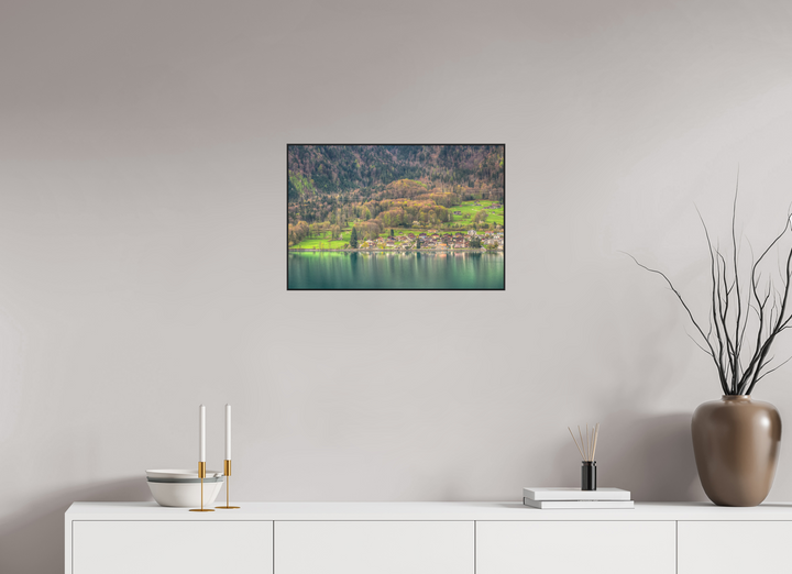 60 x 40 cm, Aluminum Floater-Framed Fuji Print on Alu-Dibond Spring by Lake Brienz