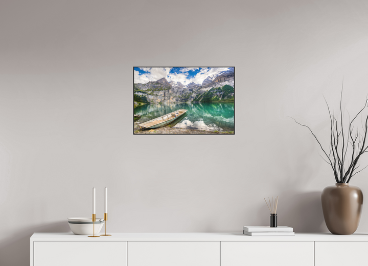 60 x 40 cm, Aluminum Floater-Framed Fuji Print on Alu-Dibond Serenity at Lake Oeschinen