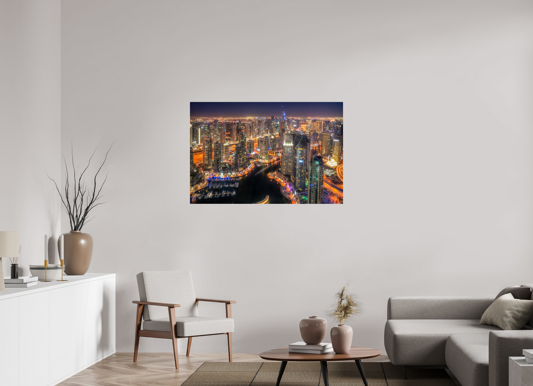 120 x 80 cm, Fine Art Baryta Print Urban Glow - Dubai Marina at Night