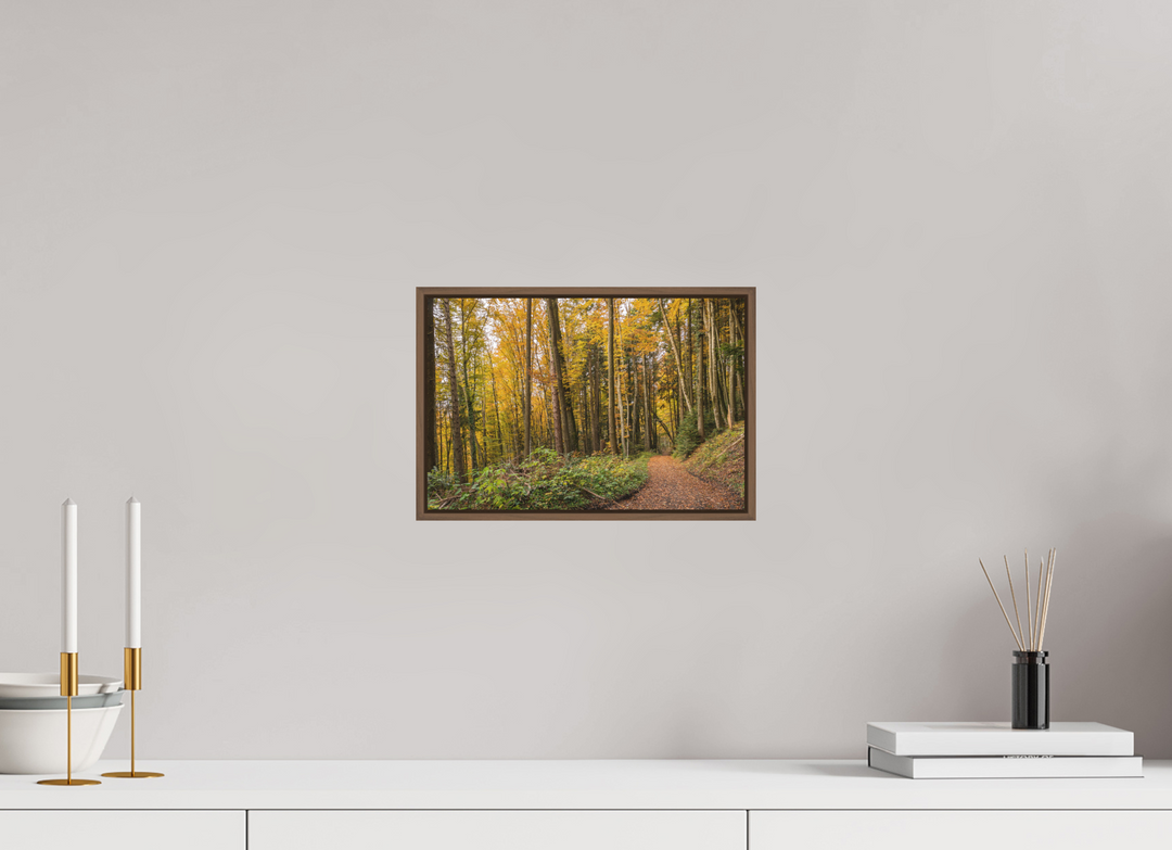 30 x 20 cm, Wood Floater-Framed Fuji Print on Alu-Dibond Autumn Pathway