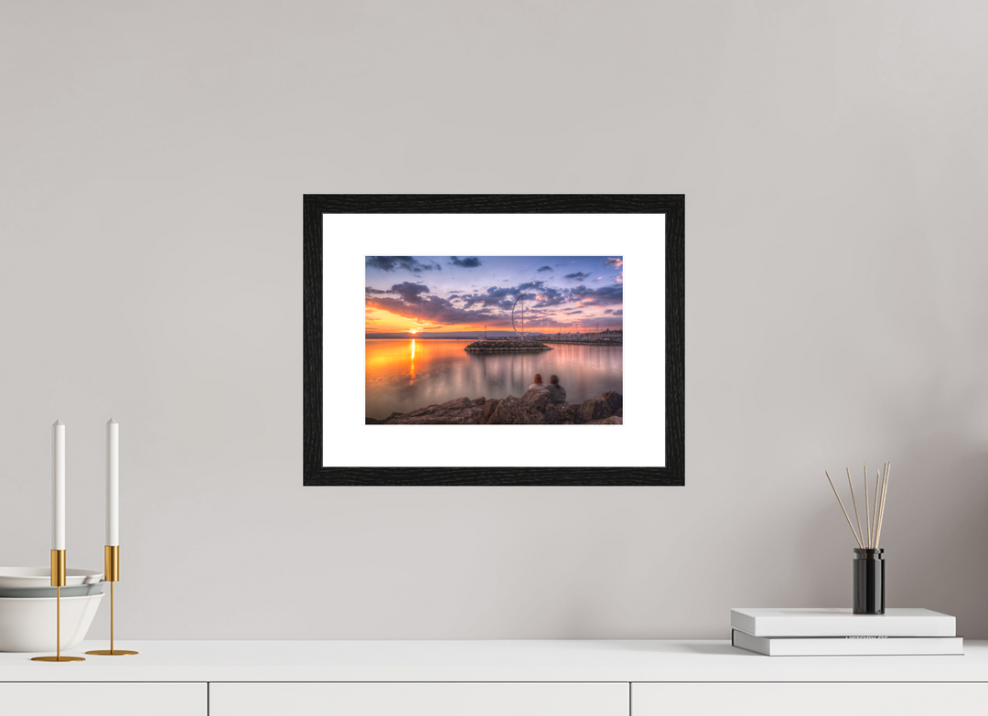 30 x 20 cm, Wood Framed Baryta Print with Passe-Partout Dusk's Golden Symphony