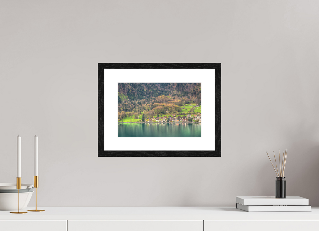 30 x 20 cm, Wood Framed Baryta Print with Passe-Partout Spring by Lake Brienz