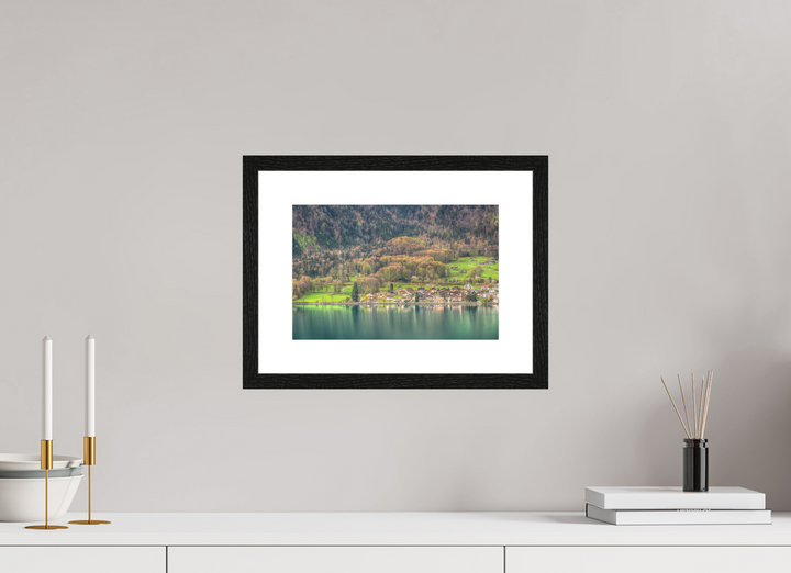 30 x 20 cm, Wood Framed Baryta Print with Passe-Partout Spring by Lake Brienz