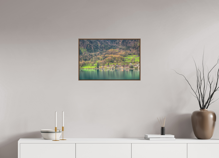 60 x 40 cm, Wood Floater-Framed Fuji Print on Alu-Dibond Spring by Lake Brienz